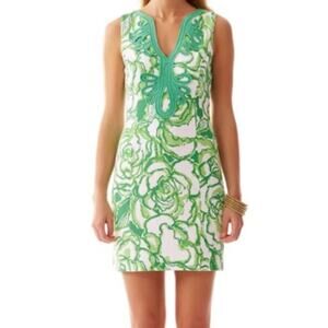 Lilly Pulitzer Green White Janice Floral Mini Shift Sheath Sleeveless Dress sz S
